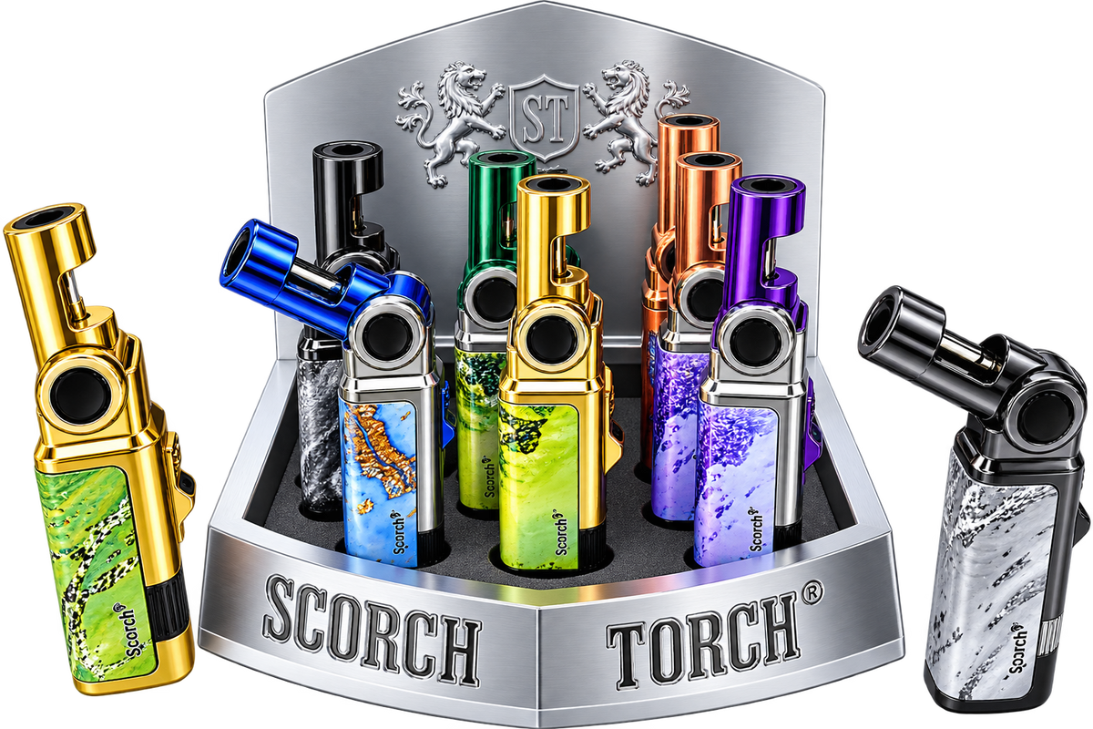 Scorch Torch Single Flame Lighter Movable Nozzle & Cigar Punch 9ct Box (61887)
