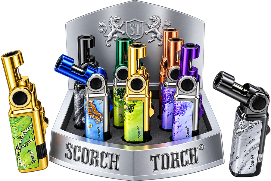 Scorch Torch Single Flame Lighter Movable Nozzle & Cigar Punch 9ct Box (61887)