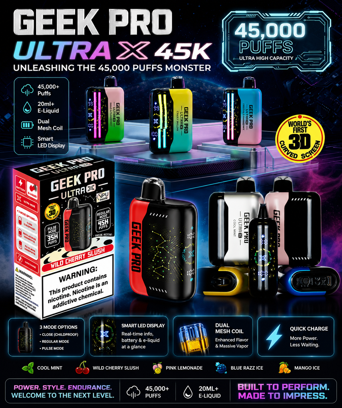 Geek Pro Ultra X 45K Disposable Vape 5-Count Box