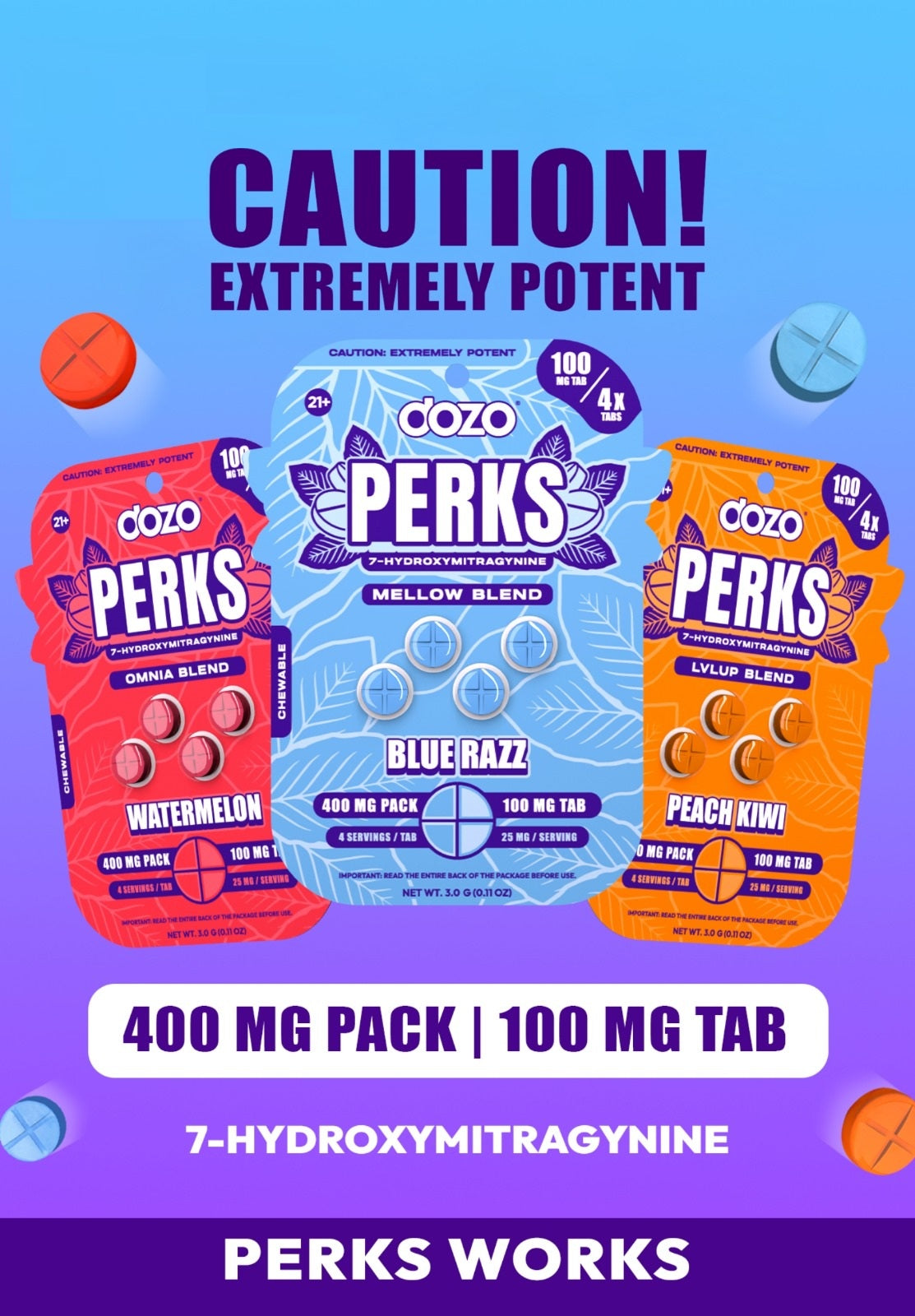 Dozo Perks 7 Hydroxy (4ct) 100mg Per Tab (400mg Per Pack) 5ct Box
