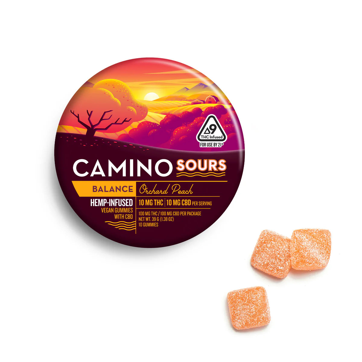 Camino Gummies Sour Orchard Peach | Balance | 10MG THC 10MG CBD | 10ct Can