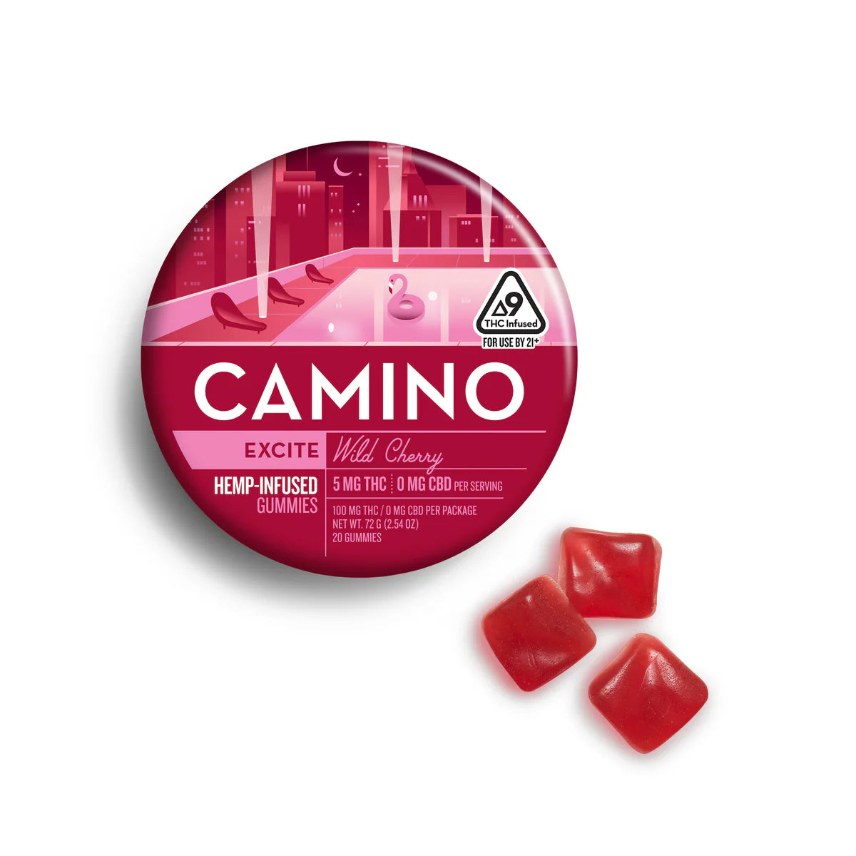 Camino Gummies Wild Cherry | Excite | 5MG THC 10MG CBD | 10ct Can