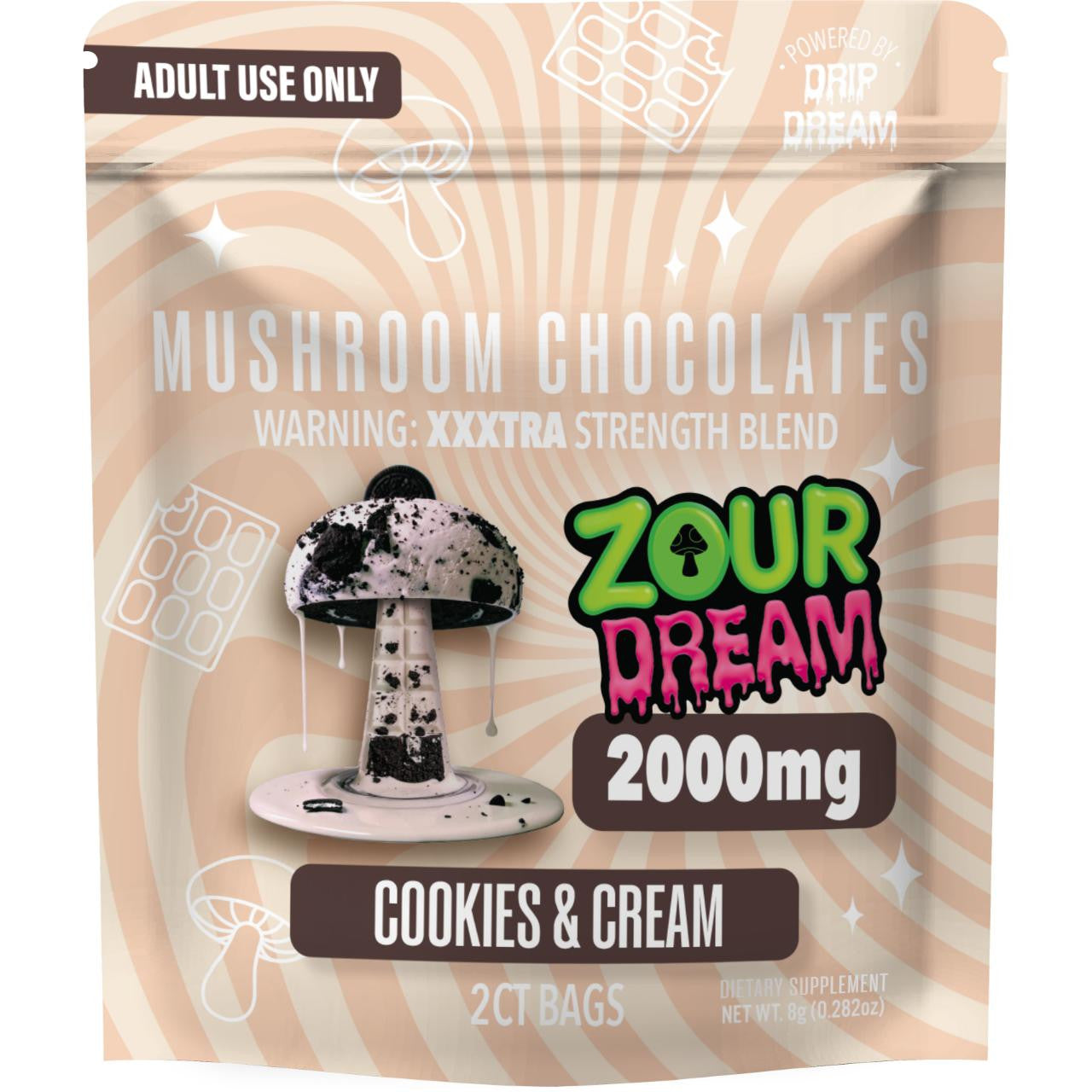 Zour Dream Mushroom Chocolate Bars 2 Pack 2000MG Per Pack 30ct Box