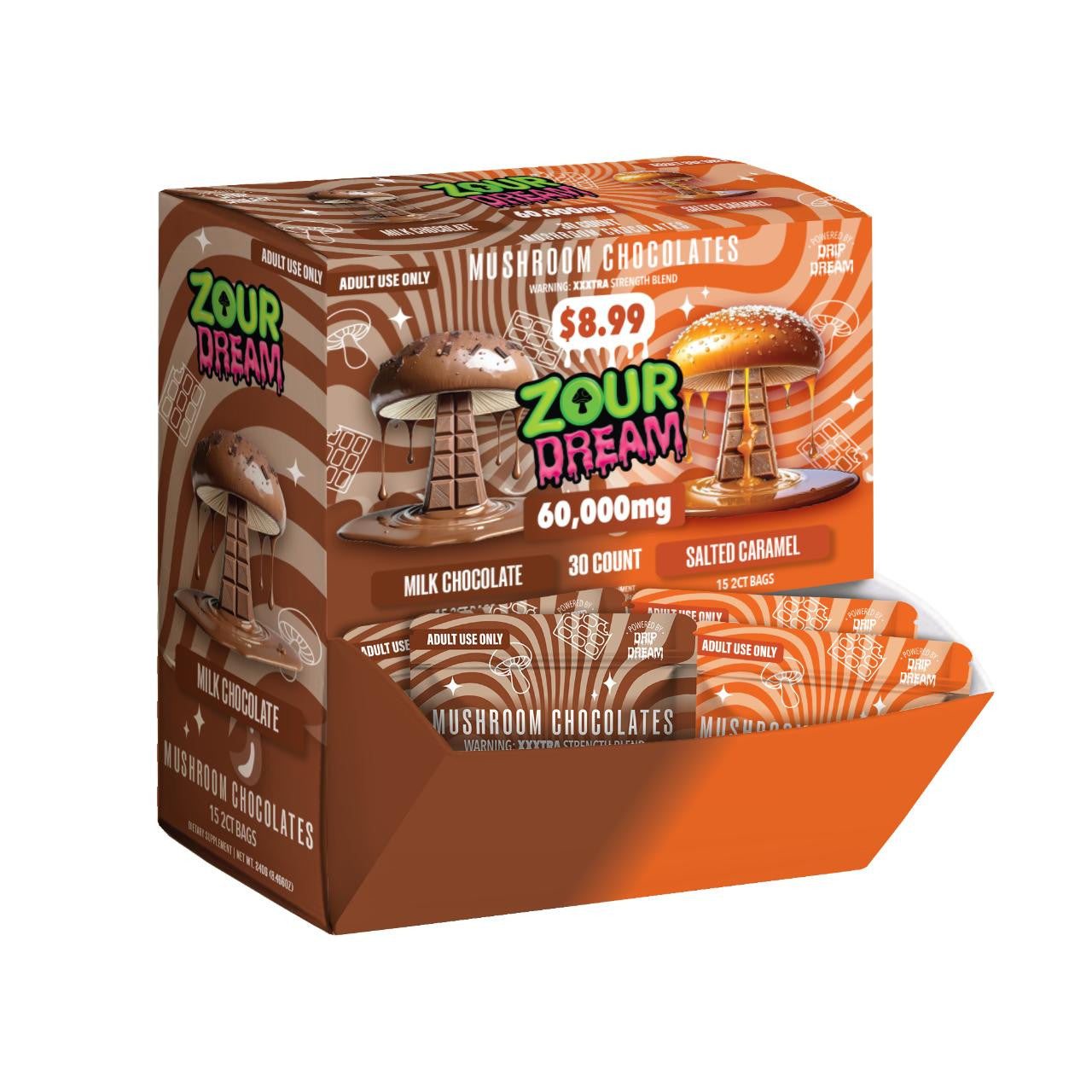 Zour Dream Mushroom Chocolate Bars 2 Pack 2000MG Per Pack 30ct Box