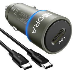 1Hora PD20W Car Charger With 1M C to C Data Cable Combo Grey