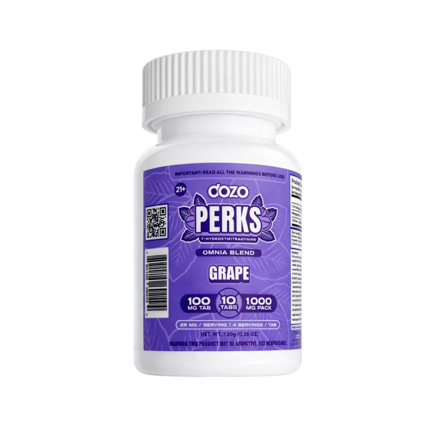 DOZO Perks 7 Hydroxy Tablets 100mg per Tablet 1000mg per Jar | 10ct Jar