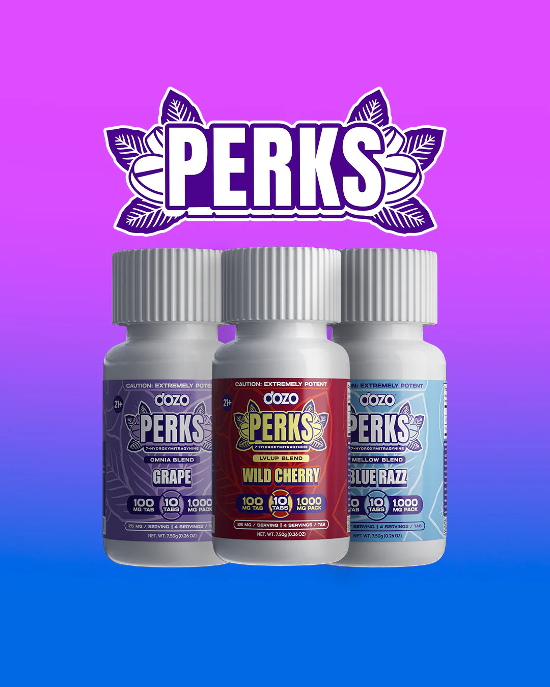 DOZO Perks 7 Hydroxy Tablets 100mg per Tablet 1000mg per Jar | 10ct Jar