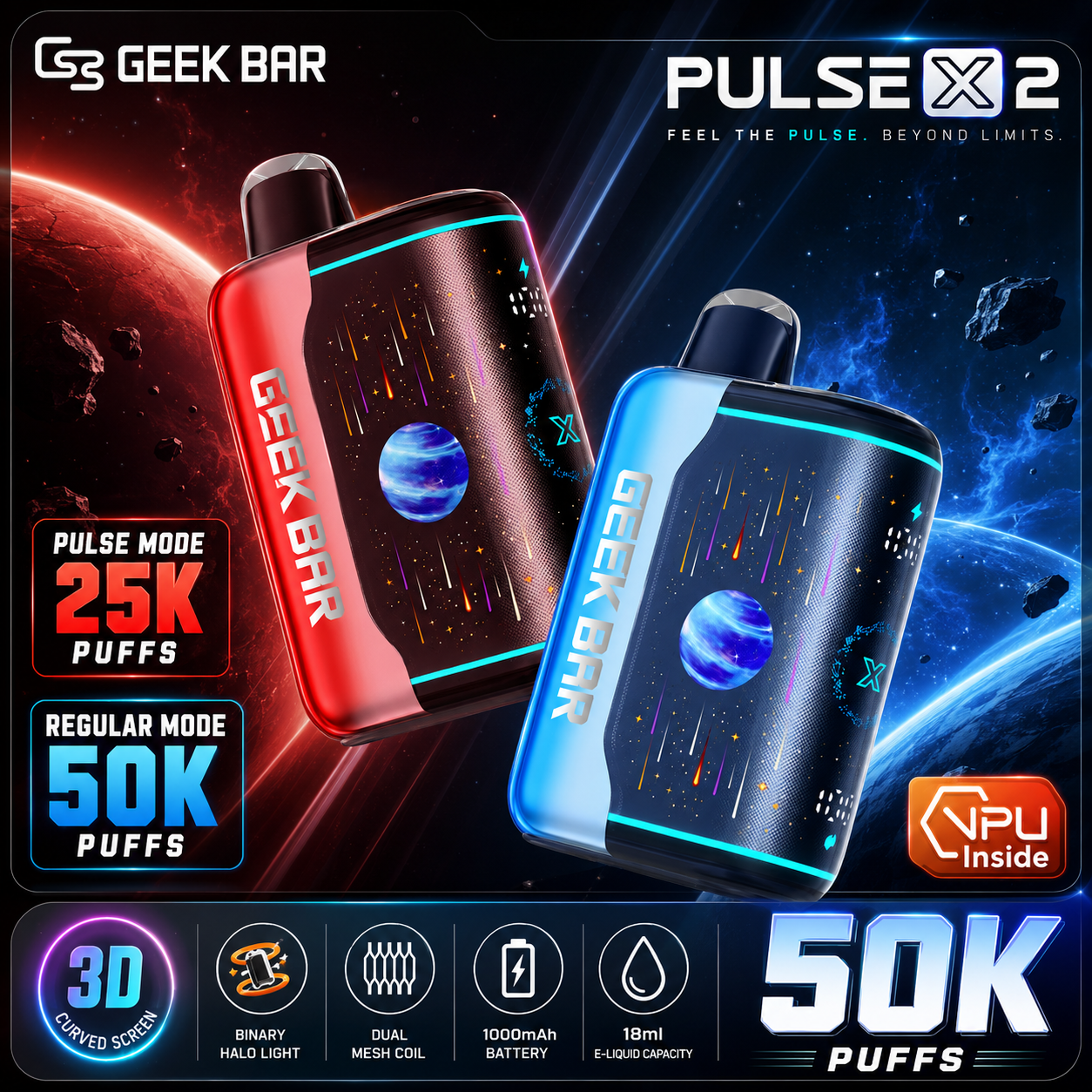 Geek Bar Pulse X2 50K Disposable Vape 5-Count Box