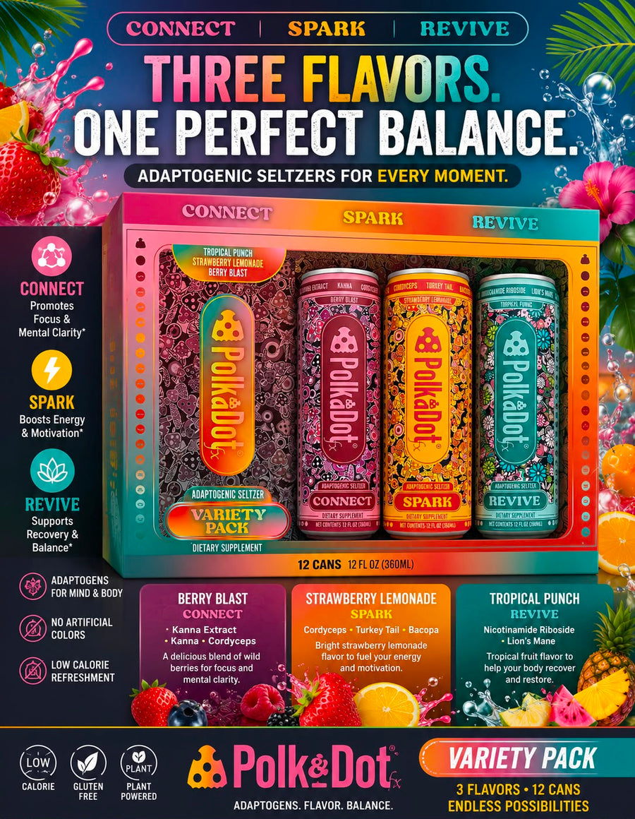 Polkadot Mushroom Adaptogenic Seltzer Drink 12oz Variety Pack 12ct