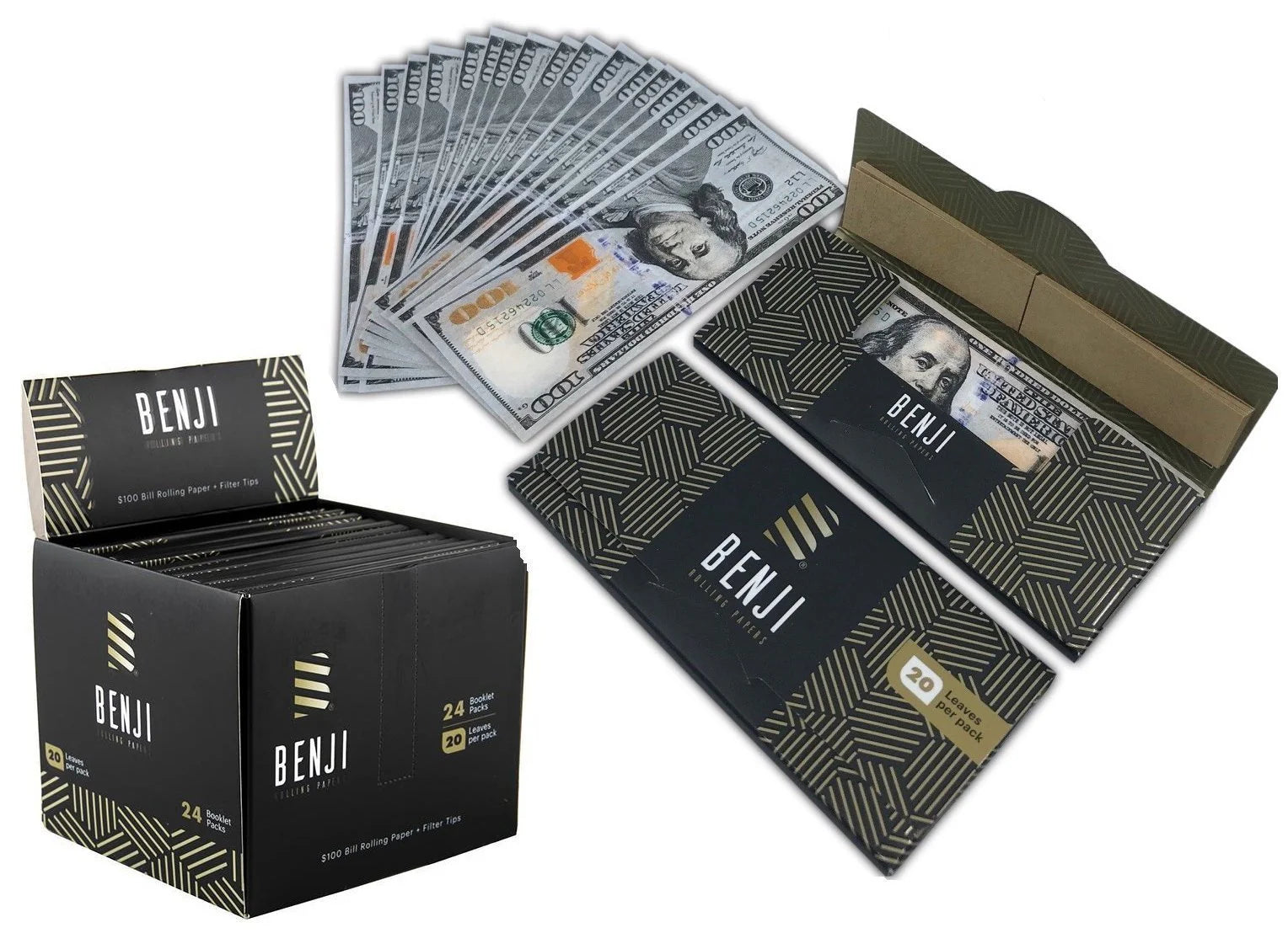 Benji $100 Rolling Papers + Tips 24ct Box