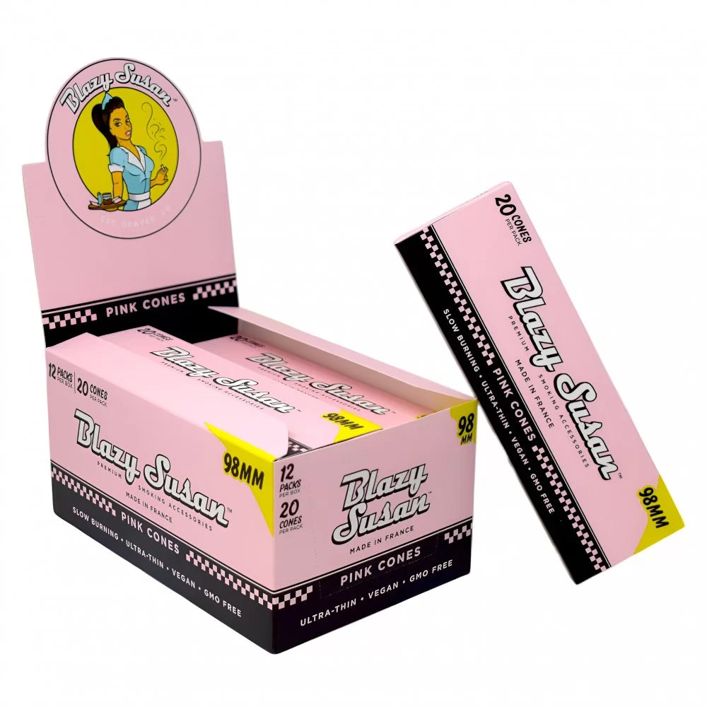 Blazy Susan Cones | Pink Pre Rolled | 98mm | 20 Per Pack | 12ct Box