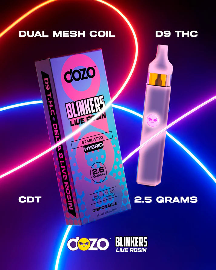 Dozo Blinkers Disposable | D-9 THC + D-8 Live Rosin 2.5g | 5ct Box |