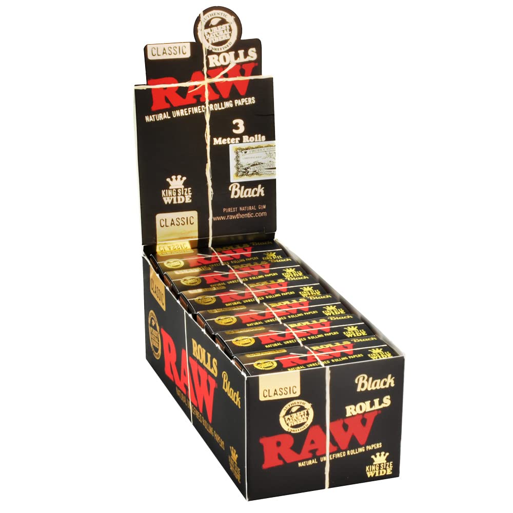 Raw Black King Wide 3 Meter Rolls 12ct Box