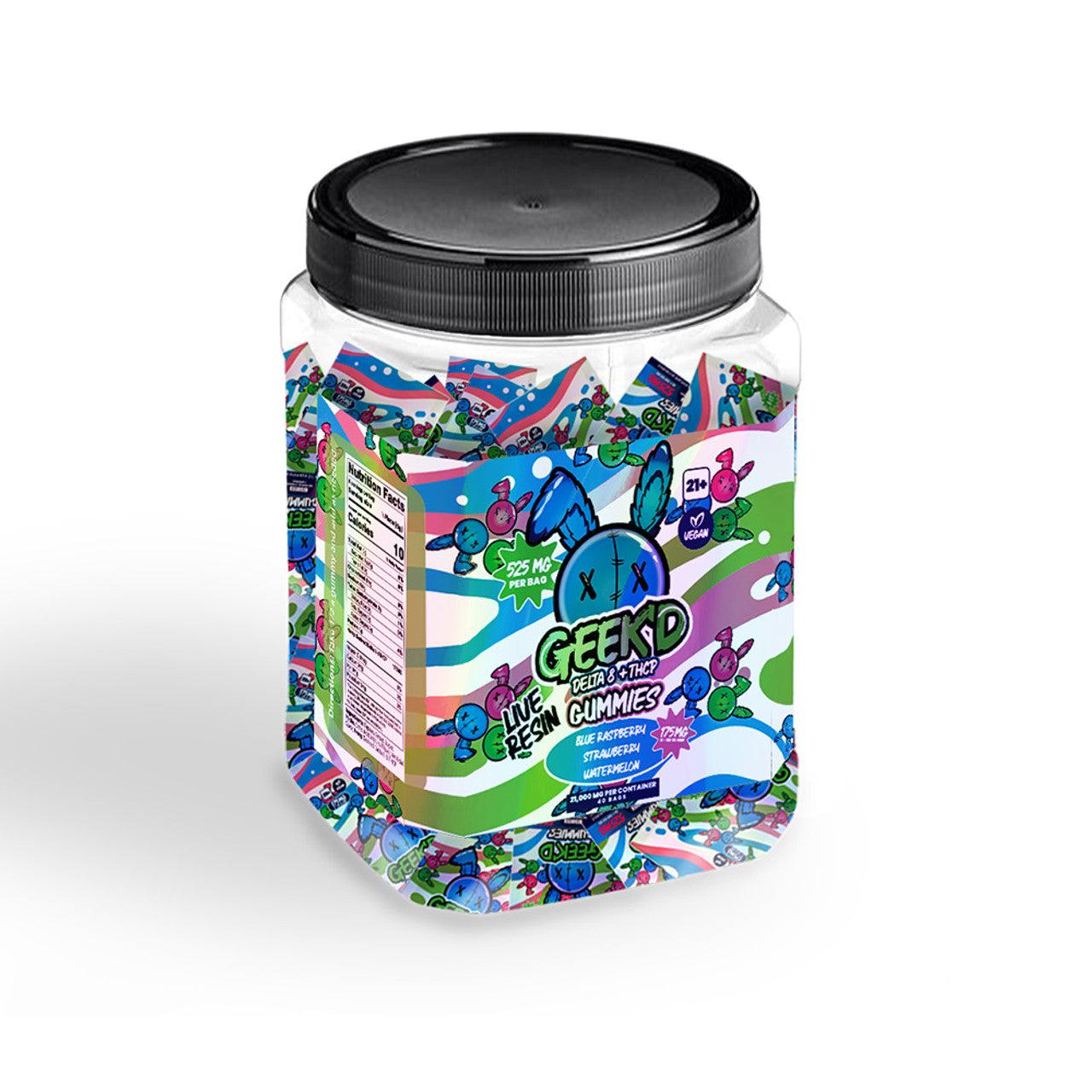 Geekd Edibles | 21000mg Gummy Jar | 525mg Each Pouch | 40ct | Mix