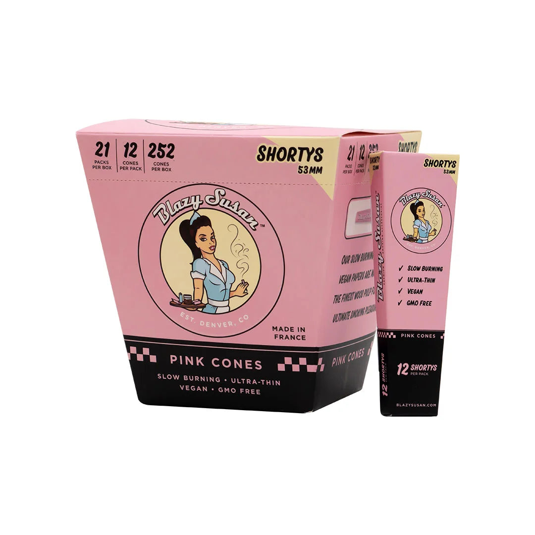 Blazy Susan Cones | Pink Pre Rolled | Shorty's 53mm | 12 Per Pack | 21ct Box