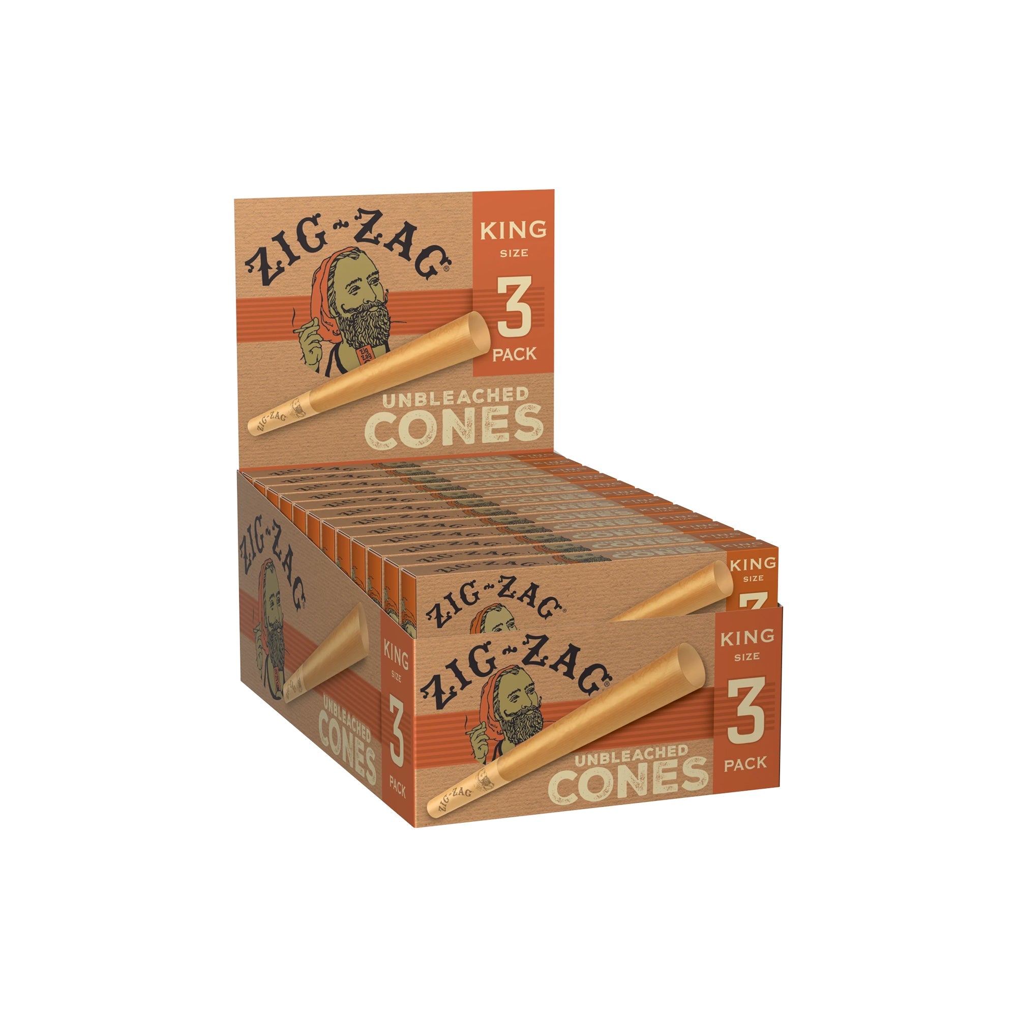 Zig Zag Cones | Unbleached King Size | 3 Packs | 24ct Box